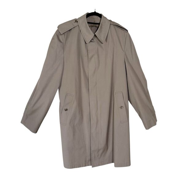 London Fog Vintage Men’s Taupe Hidden Button Down Trench Coat Size 42 Long - Picture 1 of 9